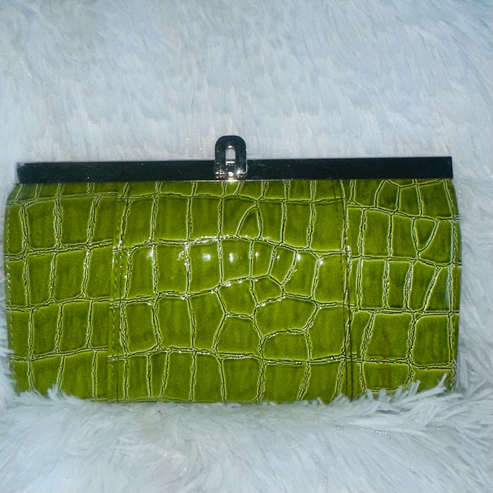 Green Crocodile-Embossed Clutch
